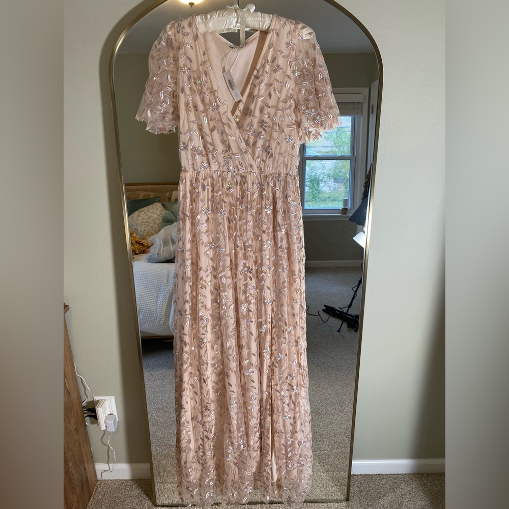 NWT Baltic Born sequin champagne dress.